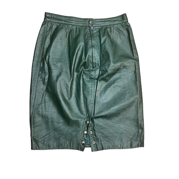 Vintage 100% Soft Green Leather Skirt Size Fits Small/Medium - Picture 2 of 10